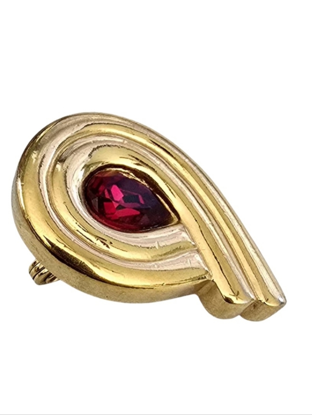 ​Vintage Signed MONET Single Clip On Earring Gold Tone Red Faux Ruby Replacement